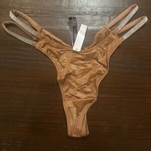 Victoria's Secret Shine Strap Nude Satin Thong Panties